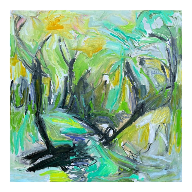 "Green Hills" by Trixie Pitts Large Abstract Expressionist Oil Painting For Sale