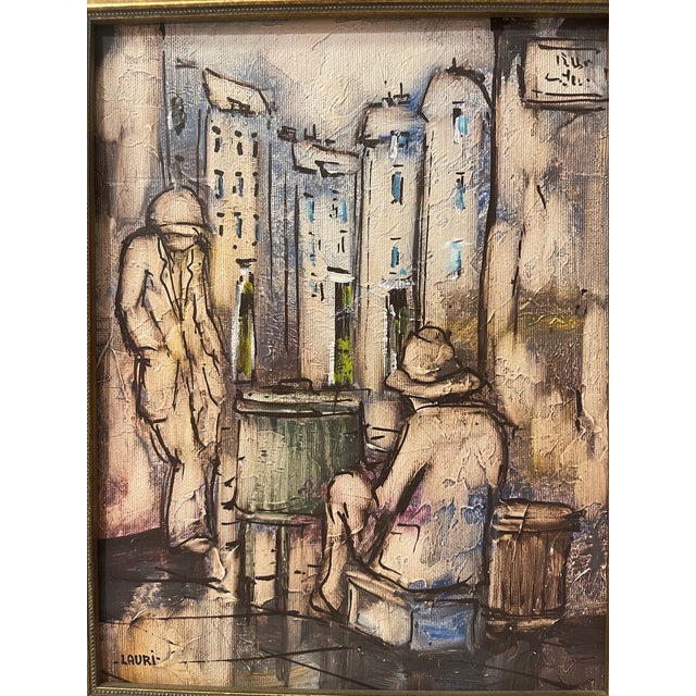 1940s After Silla, Artura. European Street Scene, Oil Painting on Board (Signed “Lauri”), Framed For Sale - Image 12 of 12