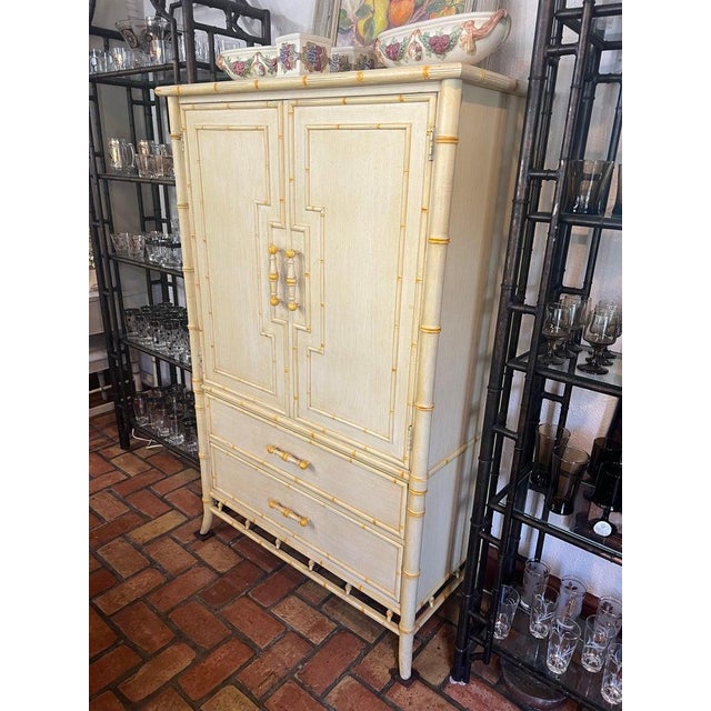 Wood 1970's Faux Bamboo Yellow Armoire by Century Furniture For Sale - Image 7 of 18
