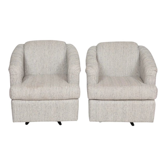 Contemporary Gray Swivel Club Chairs - a Pair For Sale