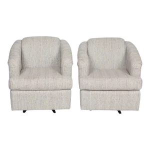 Contemporary Gray Swivel Club Chairs - a Pair