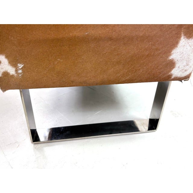 Modern Natural Cowhide Upholstered Bench For Sale - Image 4 of 11