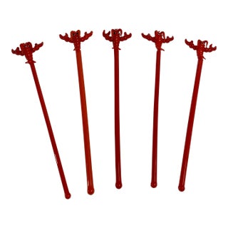 Vintage Crate and Barrel Hand Blown Glass Lobster Swizzle Sticks / Cocktail Stirrers - Set of 5 For Sale