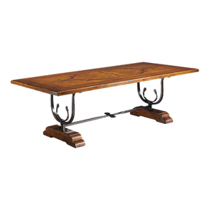 Italian Walnut Dining Table With Forged Iron Trestle Base