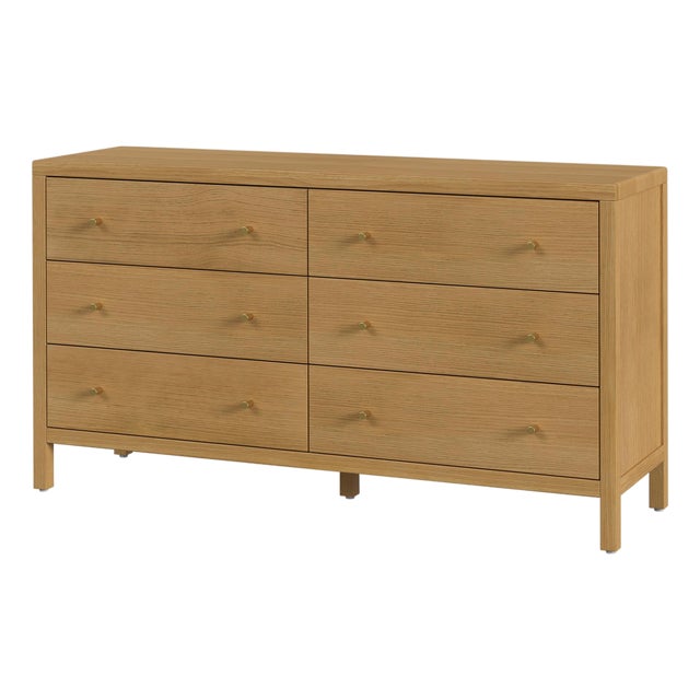 Mendel 60 in. W Rectangular Wood 6 Drawer Dresser, Light Oak For Sale