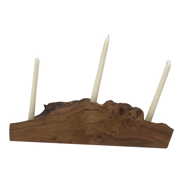 English Elm Candle Holder Handcrafted by Erik O. F. Schutz For Sale