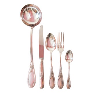 French 100 Apollo Cutlery Set for 12 in Silver-Plated Metal, 1950s, Set of 49 For Sale