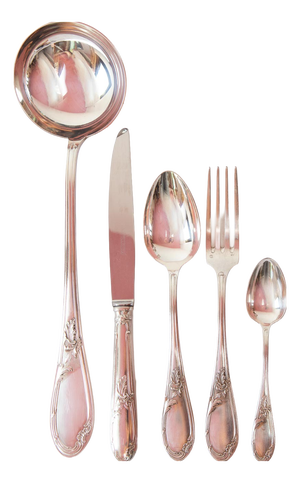 French 100 Apollo Cutlery Set for 12 in Silver-Plated Metal, 1950s, Set of 49