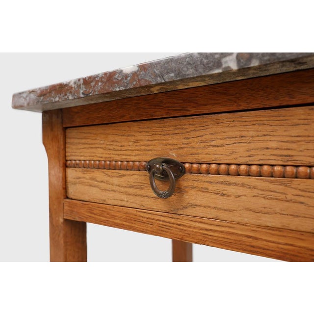 1930s French Art Deco Nightstand in Oak with Pink Marble Top, 1930s For Sale - Image 5 of 14
