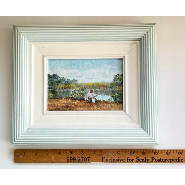 Wood 1970s Original Carolton Barron Florida Marsh Landscape Painting in Light Blue Frame For Sale - Image 7 of 9