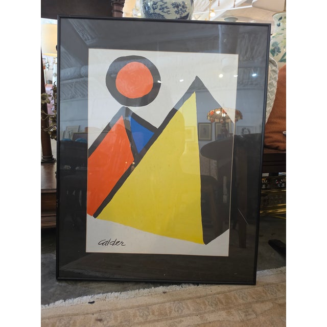 Off-white 1970s Alexander Calder (1898-1976), "Pyramids and Sun" Framed Lithograph For Sale - Image 8 of 15