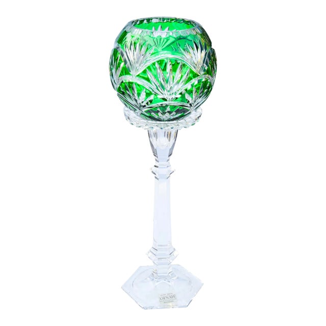 Mid 20th Century Handblown Green Crystal-Cut Candle Holder For Sale