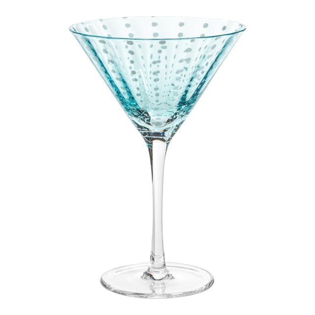 Portofino Aqua Blue - White Dot Martini Glasses - Set of 6 For Sale