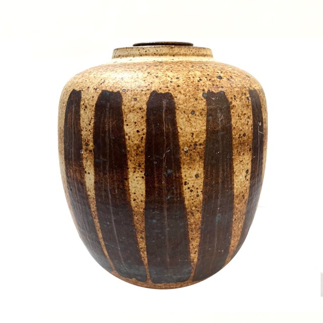 1970's Striped Stoneware Covered Storage Jar - Ken Edwards Montana Potter For Sale - Image 15 of 15