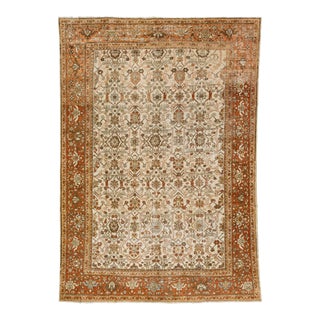 Beige Vintage Mahal Handmade Persian Wool Rug With Allover Motif For Sale