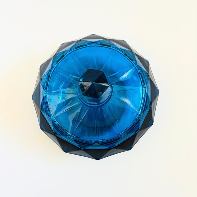 Viking Glass Company Viking Glass Bluenique Diamond Point Lidded Bowl For Sale - Image 4 of 12