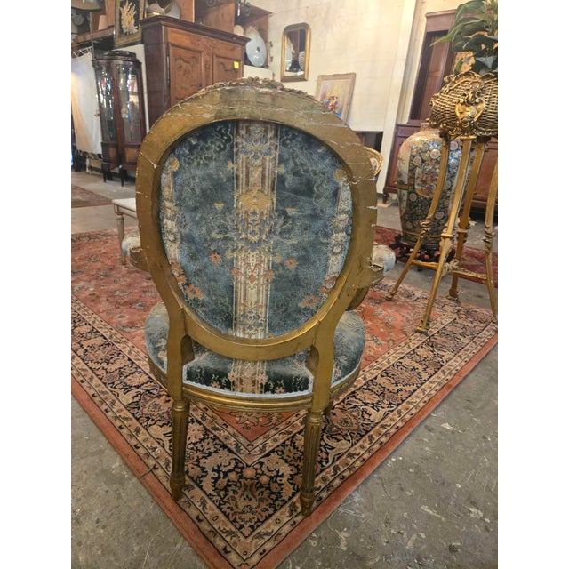 Antique French Giltwood Salon Seating Set With Settee and Four Armchairs For Sale - Image 9 of 11