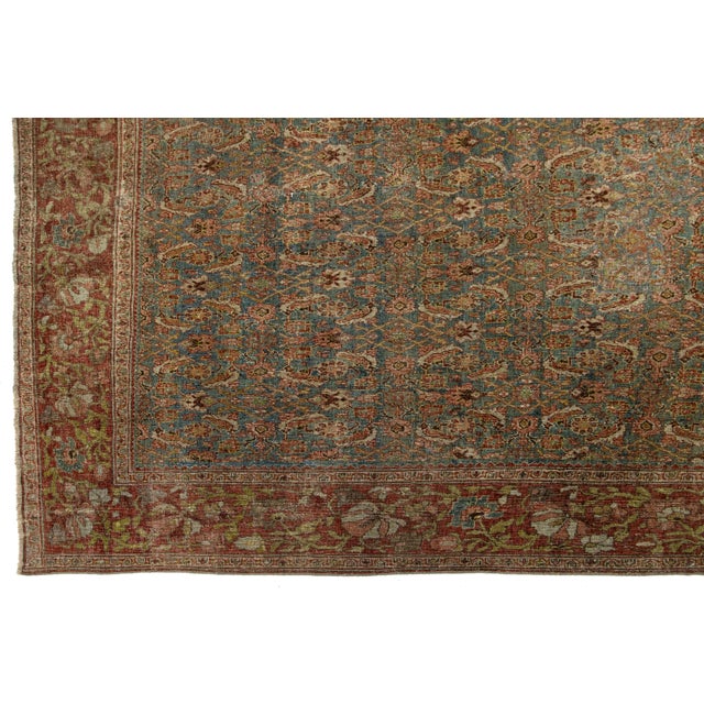 1900 - 1909 Antique Bidjar Persian Blue Wool Rug Handmade With Allover Pattern For Sale - Image 5 of 11