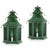 Charming pair of pagoda style tole lantern wall sconces, painted in a deep green with bell accents hanging from the tiered...