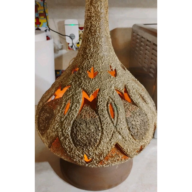 1960s Brutalist Pottery Lamps With Lighted Cut Outs No Shade For Sale - Image 4 of 7