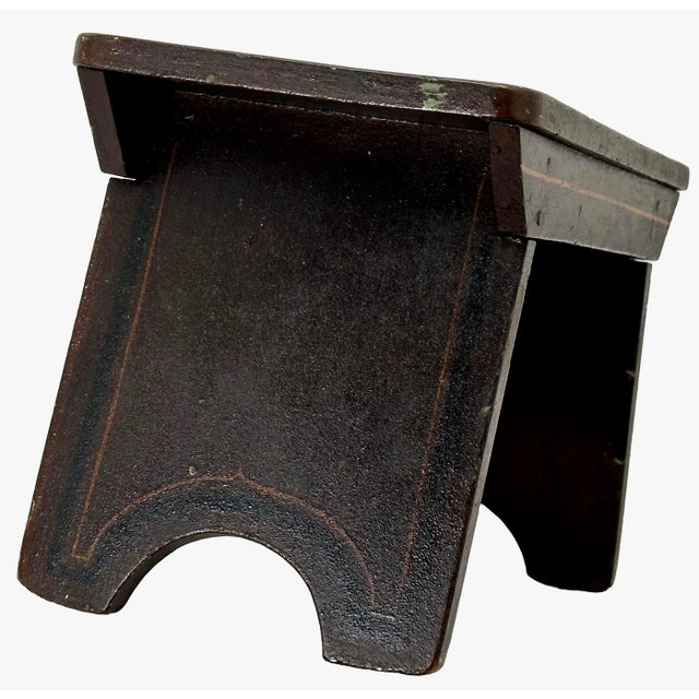 Antique Hand Made American Victorian Folk Art Wood Fireside Footstool With Hand Oil Painted Flowers & Features For Sale - Image 9 of 13