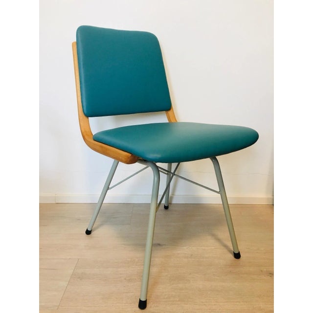 Metal, Wood & Turquoise Eco-Leather Dining Chair, 1960s For Sale - Image 10 of 10