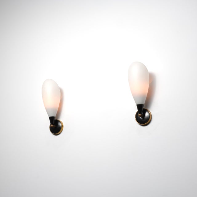 Black Vintage Italian Wall Sconces in Opaline Glass, 1950s, Set of 2 For Sale - Image 8 of 9