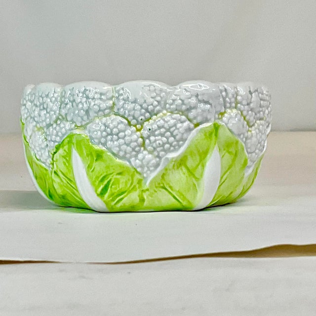Ceramic 1970s Vintage Trompe L’Oeil Boho Chic Hollywood Regency Cauliflower Serving Bowl For Sale - Image 7 of 10