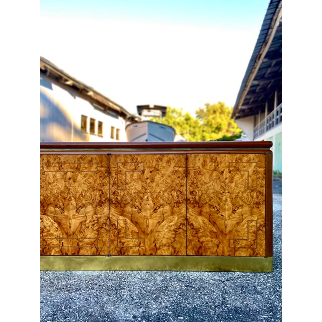 Wood Credenza or Sideboard in Maple Root Burl + Brass Inlay | Late 20th Century in the Style of Stanley Jay Friedman for Brueton For Sale - Image 7 of 12