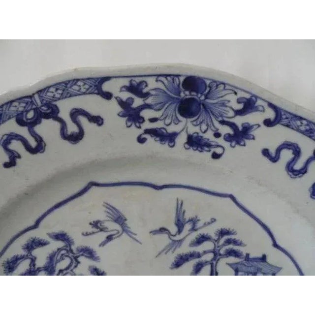 19th Century Chinese Kangxi Style Blue & White Porcelain Charger Platter For Sale - Image 4 of 9