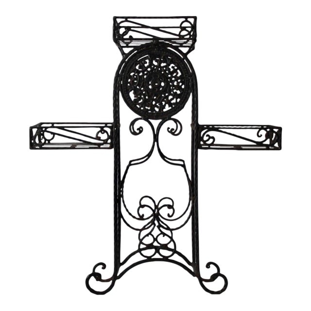 Vintage Ornate Foldable Wrought Iron Plant Stand For Sale