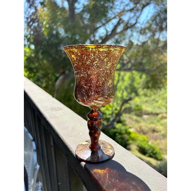 Vintage Moss Agate Wine Water Goblets Italy Art Glasses- Set of 4 For Sale - Image 4 of 7