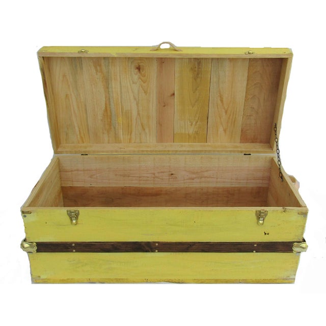 French Rustic Sunny Yellow Washed Steamer Trunk For Sale - Image 3 of 7