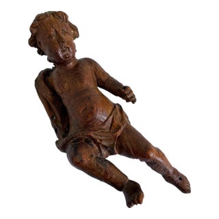 Antique Baroque Carved Wooden Cherub or Angel For Sale