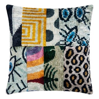 Uzbek Ikat Patchwork Pillow Cover 20'' X 20'' For Sale