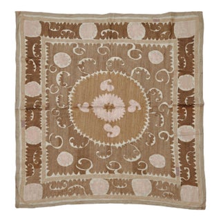 Boho Samarkand Suzani Tablecloth — 4'4'' X 4'7'' For Sale