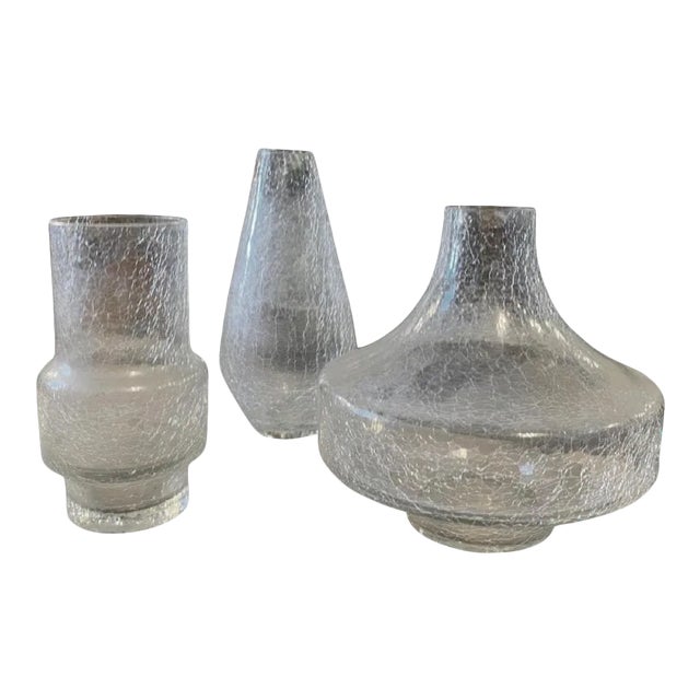 1970s Mid-Century Modern Italian Crackle Glass Vases - Set of 3 For Sale