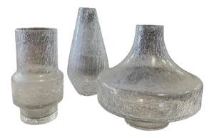 1970s Mid-Century Modern Italian Crackle Glass Vases - Set of 3
