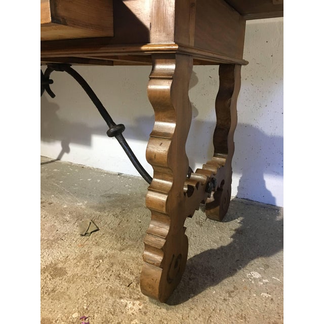 Baroque 18th Century Baroque Farm Refectory Desk Table With Two Drawers & Stretchers For Sale - Image 3 of 13