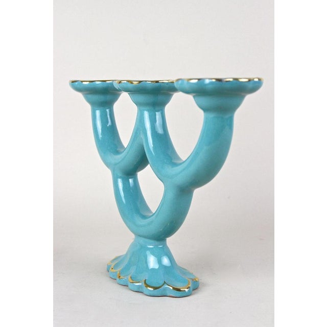 Turquoise Vintage Art Deco Turquoise Ceramic Candleholder, 1930 For Sale - Image 8 of 16