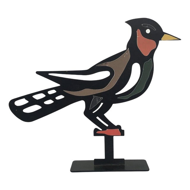 Painted Black Metal Upupa Sculpture by Bruno Chersicla, 1980 For Sale