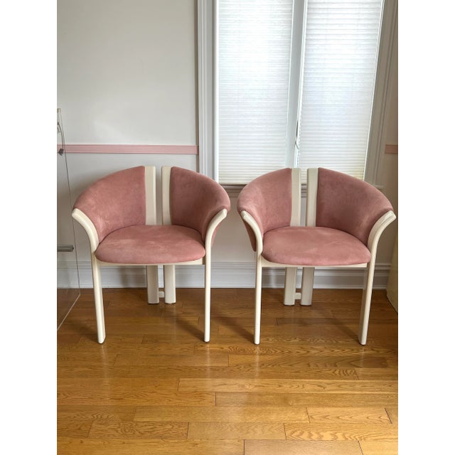 1980 PostModern Lacquer Pink Velvet Club Chairs - a Pair For Sale - Image 4 of 13