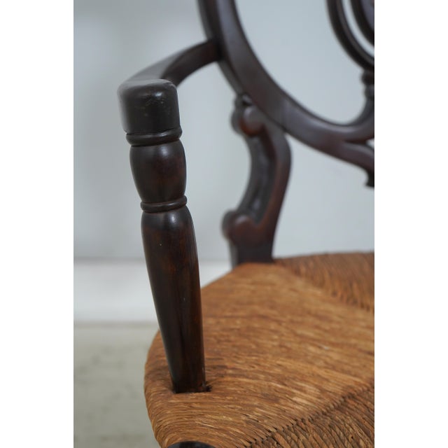 English Victorian Woven Rush Seat Open Armchair For Sale - Image 14 of 18