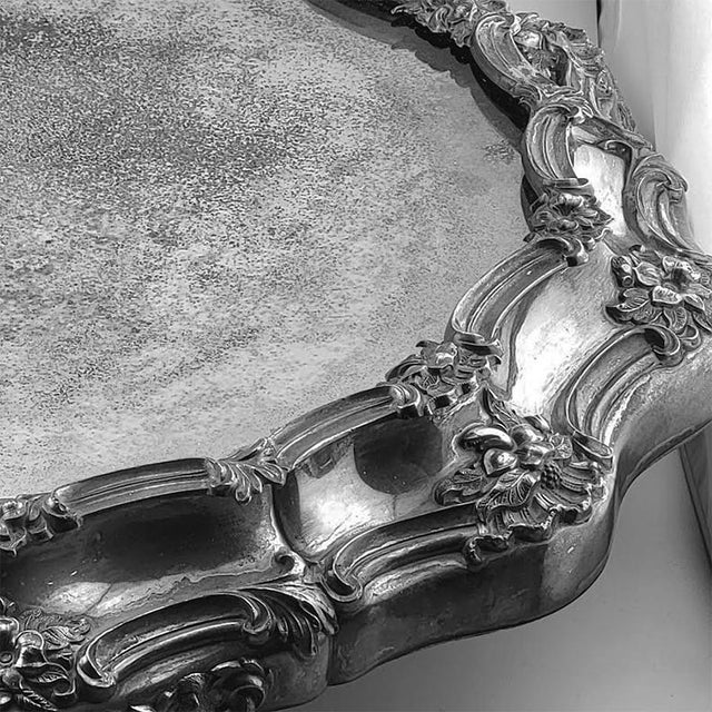 Late 20th Century Antique Silverplate Ornate Footed Plateau Vanity Tray For Sale - Image 5 of 8