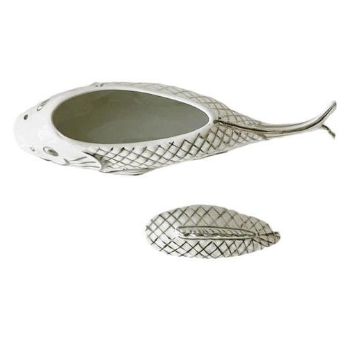 Antique Coiffe Fish Box in White Porcelain with Silver French Terrine from Limoges, 1890s For Sale - Image 4 of 8