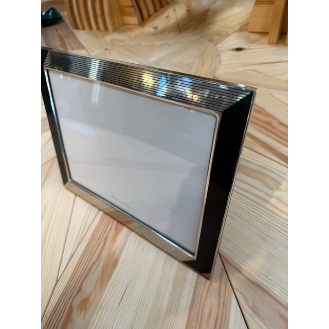 Modern Black and Silver Ribbed Picture Frame For Sale - Image 3 of 6