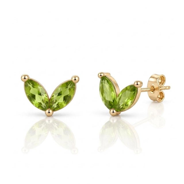 Marquise Peridot Stud Earrings | Natural Green Gemstone Leaf Studs | August Birthstone Gift for Her - A Pair For Sale - Image 4 of 4