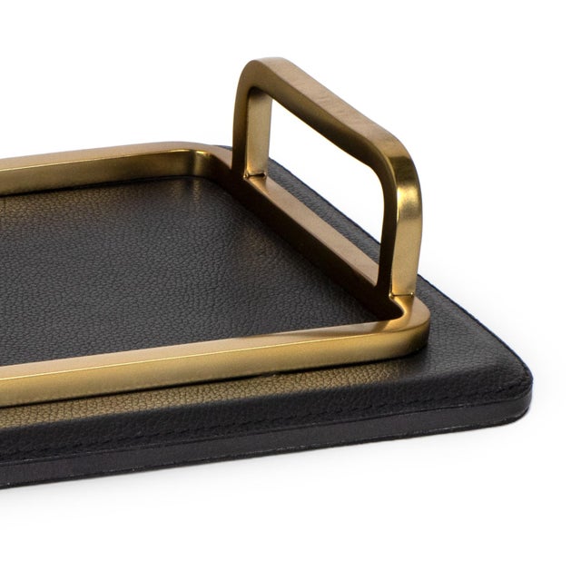 Greyson Leather Rectangle Tray Small, Natural Brass For Sale - Image 4 of 5