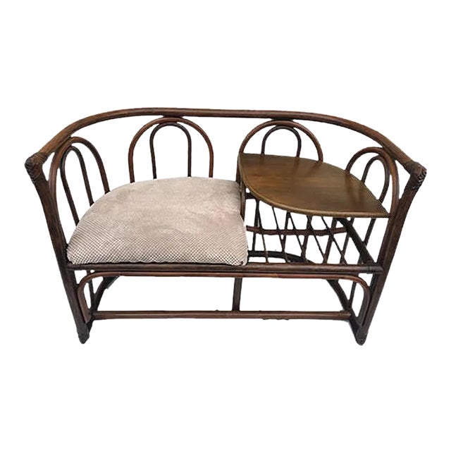 Bamboo & Rattan Side Table with Seating, 1960s For Sale