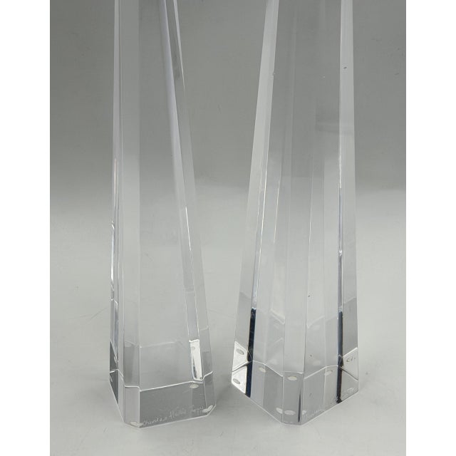 Charles Hollis Jones Signed Lucite Obelisk Sculptures, Pair, 1974 For Sale - Image 14 of 15